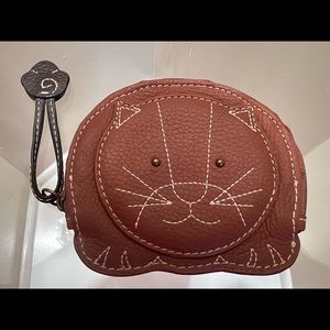Leather Cat/Kitten Coin Purse with Mouse Zipper Pull